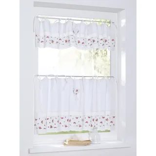 Scheibengardine KUTTI "Lavie" Gr. 2, bunt (rot, grün, weiß), B:120cm H:50cm, Baumwolle, Gardinen, Scheibengardine, Kurzgardine, Baumwolle, Landhaus, romantisch, Herz, Spitze, Volant