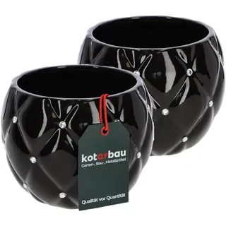 KOTARBAU® 2er Set Glamour Keramik Blumentopf ⌀ 15 cm mit Zirkonen Rund Pflanztopf Schwarz Pflanzkübel Blumenkübel für Zimmerpflanzen Übertopf für Pflanzen Gartentopf