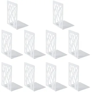 MSDADA Buchstütze 5 Paar Buchstützen aus Metall Buchhalter CD Regal Ordnerhalter DVD Dekorativer Buchstaender für Schwere Bücher Bücherstützen für Home Office Bücherstopper(Weiß)