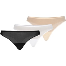 Teyli Damen String Tanga aus Mesh Schwarz Weiß Beige L