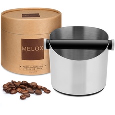 MELOX - Premium Abschlagbehälter für Siebträger Edelstahl - Kaffee & Espresso Siebträger Abklopf-Behälter für Kaffeesatz - Abklopfer mit Dämpfung - Abschlagkasten für 15 Coffee Puks (Knock Box)