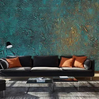 Kunstloft Vliestapete Türkis 400/280 cm , Goldfarben, Türkis , Textil , 400x1 cm , Tapeten & Wandverkleidungen, Vliestapeten