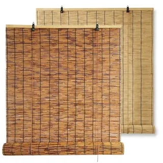 Bambusrollo Sonnenschutz außenrollo wetterfest Outdoor Rollo für den Garten Pavillon Balkon mit Seitenzug Bambus Jalousine(Natürlich,95W x 220H cm)
