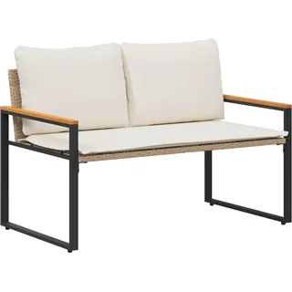 Bank mit Kissen Beige und Cremeweiß 115 x 65 x 72 cm Rattan - Beige