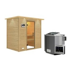 KARIBU Sauna »Sonja«, inkl. 9 kW Bio-Kombi-Saunaofen mit externer Steuerung, für 3 Personen - beige