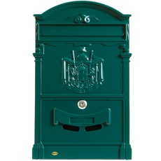 Amig – Briefkasten im klassischen Stil für den Außenbereich | Postschließfach für Mauern, Mauern oder Zäune | 40,5 x 25,5 x 8,5 cm | Aluminium | Inklusive Schrauben | Grün Farbe