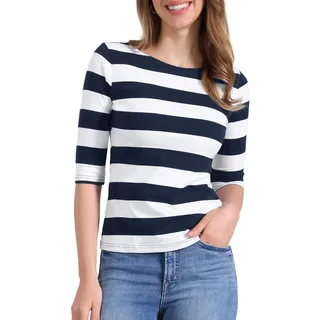 Allegra K Damen Gestreiftes Shirt U Boot Ausschnitt Halbarm Party Ferien Streifen Top Bluse Blau L