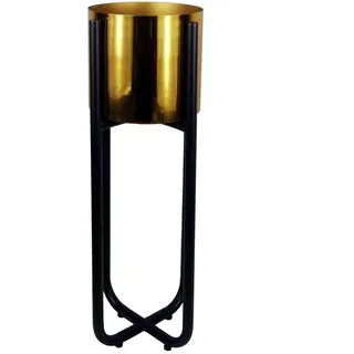 Leaf Hoher Ständer Metall-Pflanzgefäß, 62 cm x 18 cm, Schwarz/Gold, 62 cm