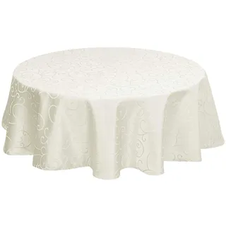EUGAD Tischdecke Abwaschbar Damast mit Ornamenten und Seidenglanz, Rund 160 cm, Tischtuch mit Saum Bügelfrei Pflegeleicht, Ideal für Küche und Wohnzimmer, Creme