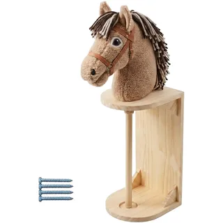 Relaxdays Steckenpferd Halter, Wand, Hobby Horse Aufbewahrung, HBT: 35x15x15 cm, Kinder, Stabpferd Stall, Holz, Natur