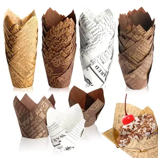 200 Stück Muffinförmchen Papier Tulpe, Muffins Papierförmchen, Muffinform Cupcake Förmchen Papiers, Cupcake Formen Papier Backförmchen für Weihnachten Halloween Hochzeit Geburtstag Party