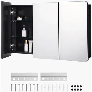Vevor Spiegelschrank verspiegelter Arzneischrank Medizinschrank (1017 x 135 x 647 mm) für Badezimmer mit 3 Türen & 3 Spiegeln, Einbau- und Wandmontage, Aluminiumrahmen, Badschrank