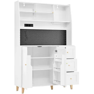 Stilvora Highboard in Weiß Barschrank mit Weinglashaltern und Schubladen für Esszimmer und Küche, B120/T40/H184 cm , Holz , 3 Fächer , 3 Schubladen , Rechteckig,Rechteckig , konisch , 120x184x40 cm , Kleinmöbel, Kommoden, Highboards