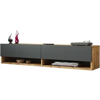 [en.casa] TV Möbel, Laitila 140x31,5x29,5cm Eiche rustikal/Anthrazit
