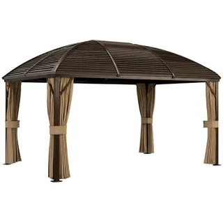 Outsunny Pavillon mit Hardtop 4x3 m , Braun , Metall , 298x280x398 cm , Sonnenschutz, Pavillons