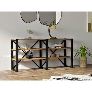 Hanah Home Industrial Bookshelf, Walnut & Black, 133.2 x 65 x 32.1 cm | 100% Melamine Coated Particle Board, 18 mm Thick | Wall-Mountable, Stylish Storage Solution