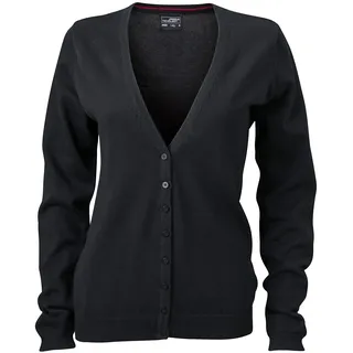 James & Nicholson Damen V-Neck Cardigan Strickjacke, Schwarz (Black), 38 (Herstellergröße: L)