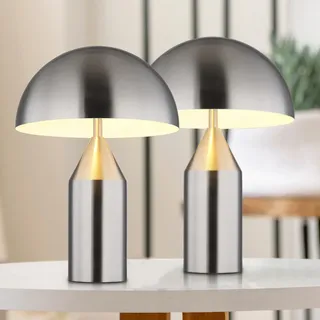 Nachttischlampe 2er Set Tischlampe Schlafzimmer Nachttischleuchte Silber - Silber, Weiß