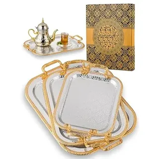 shoxil Serviertablett Groß – Dekotablett mit Henkel, Frühstückstablett fürs Bett – Elegante Metallpalette in 3 Größen (39x27cm, 46.3x32.5cm, 52x37cm)