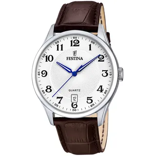 Festina Herren Uhr Analog mit Braunem Lederarmband - Quarzwerk - Kalender - Mineralglas mit hoher Widerstandsfähigkeit - Wasserdicht bis 5 ATM - Elegant F20426/1