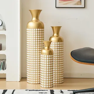 3-teiliges Bodenvasen-Set, Metall, geometrisches Muster, stapelbar, für Trockenblumen