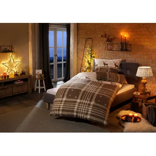 Bettwäsche MY HOME "Wenda", braun (braun, weiß), B/L: 135cm x 200cm, 1 Stk., 1 Stk., Biber, B/L: 80cm x 40cm, 2, Biber, Obermaterial: 100% Baumwolle, Bettwäsche, Bettwäsche, in Qualitäten PolyCotton (kühlend) + Biber (wärmend, 100% Baumwolle)