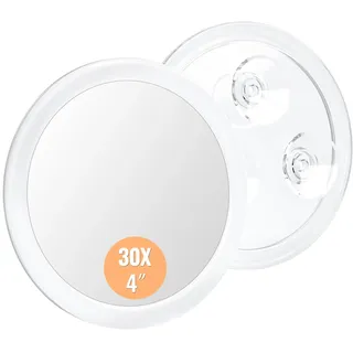 Auxmir 30X Vergrößerungsspiegel 10cm 30-Facher mit 3 Saugnäpfen, Runde Make Up Spiegel mit Vergrößerung, Schminkspiegel für Zuhause, Badezimmer und unterwegs, Entfernung von Mitesser/Blasen