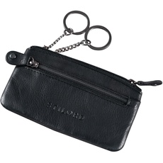 STILORD 'Theo' Schlüsseletui Leder Vintage Münzbörse Herren 2 Reißverschluss Fächer Schlüsseltasche Slim Minibörse mit Schlüssel-Ring RFID Blocker, Farbe:schwarz