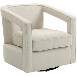 Homcom Sessel Wohnzimmer drehbar Loungesessel mit einteilig Rückenlehne und Armlehnen , Beige , Textil , Füllung: Schaumstoff,Schaumstoff , 75x72x77 cm , Esszimmer, Stühle, Armlehnstühle