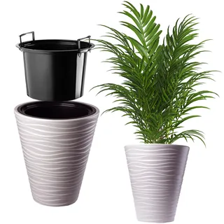 KADAX Blumentopf, Blumenkübel, runder Pflanzkübel für Innen- und Außenbereiche, wetterfester Pflanztopf aus Kunststoff, Übertopf für Blumen, Haus, Garten, Balkon (Ø 40 cm, Beige)