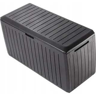 Kadax Gartenkiste, 116,6x47x59,5cm Aufbewahrungsbox aus Kunststoff, 290L Gartentruhe mit Griffen und Verschluss, Gartenbox für Aufbewahrung von Kissen (290 L, Dunkelbraun)