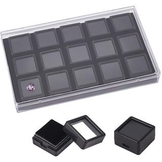 BENECREAT 15 Pack Edelstein-Display-Box, Schwarze Acryl-Diamant-Vitrine, 2.9x1.75cm Schmuckschatulle Mit Klarglasfenster Für Edelsteine, Münzen, Raute, Geschenkverpackung