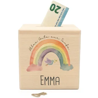 Geschenkfreude Spardose personalisiert - für die Taufe - Regenbogen | Taufgeschenk, Geschenke zur Taufe Junge Mädchen, personalisierte Sparbüchse