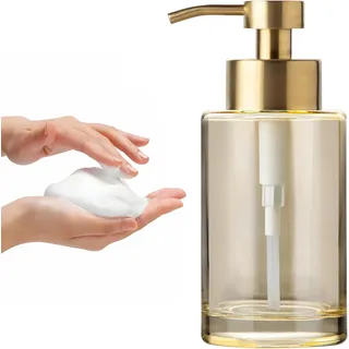 Enra Schaumseifenspender, 12oz Gold Dicker Glas Badezimmer Seifenspender mit Edelstahlpumpe,Moderne Flasche aus dickem Glas für Bad und Küche