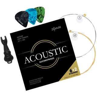 Shaman Acoustic Saiten für Westerngitarre inkl. 2 Ersatzsaiten und 3 Plektren,