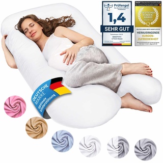 Smoothy XXL Schwangerschaftskissen Seitenschläferkissen, Lagerungskissen, Baby-Kissen & Stillkissen in U-Form mit abnehmbarem & waschbarem Bezug aus 100% Baumwolle (Classic XXL, 150 x 80 cm, Weiß)