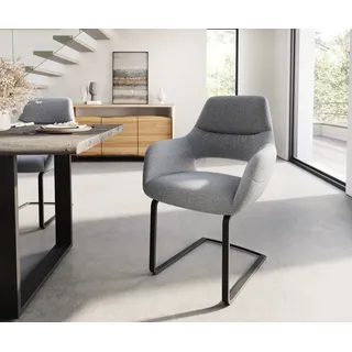 DELIFE Freischwinger Yago-Flex mit Armlehnen Strukturstoff Hellgrau Freischwinger flach Schwarz Taschenfederkern - Grau, Hellgrau