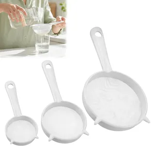 3 Stück Küchensieb Plastik Set mit Rutschfesten Griffen in 3 Größen | Kunststoff-Filterset, Für Kefir Filter, Küchensieb für Kefir, Tee, Kaffee, Nussmilch, Mehlsieb, spülmaschinenfest
