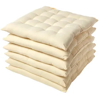 Homescapes Stuhlkissen 6er-Set creme 40/40/6,5 cm , Creme , Textil , Quadratisch , 40x6.5x40 cm , Oeko-Tex® , Heimtextilien, Wohntextilien, Sitzkissen