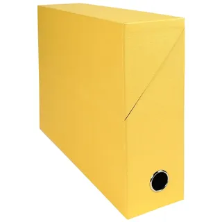 Exacompta 89529E Premium Transferbox aus Leinwandpapier 9cm Rückenbreite mit Griffloch DIN A4 gelb ideale Transportbox und perfekt geeignet für die sichere Aufbewahrung Ihrer Ordner