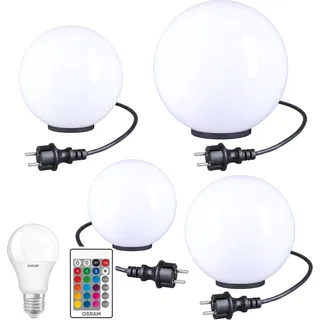 RGB Kugelleuchten Kugellampen 4er Set Ø 20/25/30/40cm Außenleuchten Garten Lampe - Weiß