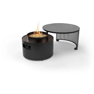 Planika Moon 2-in-1 Feuertisch & Salontisch – Moderne Feuerschale 65cm mit Abdeckung – Outdoor Feuerstelle & Grill Feuerschale für Garten & Terrasse – Inkl. wetterfeste Schutzhülle