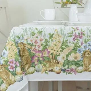 Benson Mills Blooming Bunnies Oster-Tischdecke aus schwerem Stoff, auslaufsicher, für drinnen und draußen, Frühlings- und Ostertischdecke (blühende Hasen, 152,4 x 304,8 cm, rechteckig)