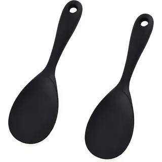 Serving spoon, 2 sets of rice serving spoons, silicone kitchen utensils for rice, mashed potatoes or more (black)