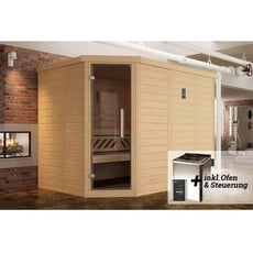 Bild von Massivholzsauna »Kemi«, (Set), 7,5 kW Bio-Ofen mit digitaler Steuerung, beige