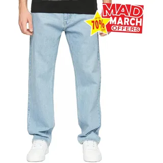 Crosshatch Tillman Herren Baggy Jeans Smart Freizeithose Helle Waschung Blau