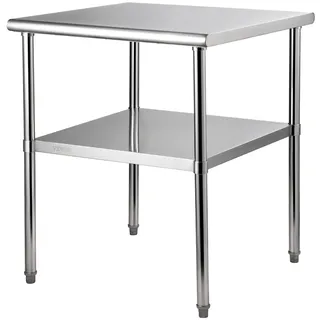 VEVOR Kommerzieller Edelstahltisch 76,2 x 76,2 x 91,4 cm, Edelstahl Zweilagiger Arbeitstisch Zerlegetisch Gastro 226 kg + 136 kg Tragfähigkeit, Gewerbe Küchentisch, Zubereitungstisch Küchenmöbel