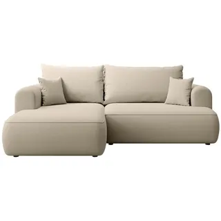 Selsey Eckschlafsofa Ovo Mini Hellbeige Easy-Clean-Samtbezug , Textil , Ottomane links,L-Form , 238x156 cm , Wohnzimmer, Sofas & Couches, Wohnlandschaften, Ecksofas
