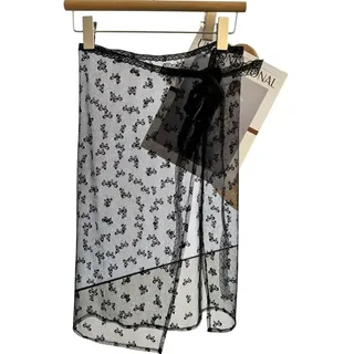 Wambere 1 Stück Damen Sheer Spitzenrock Hohe Damenrock Transparenter Rock Kurzer Spitzen Strand Wrap Multifunktional Wickelrock Strandtuch,für Damen Mädchen Strandparty Kleidungsoutfit,Schwarz A