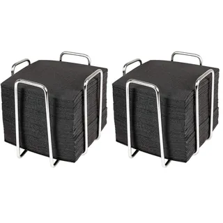Hostelnovo - Serviettenhalter aus Edelstahl mit 50 schwarzen Cocktailservietten, 10 x 10 cm (Packung mit 2)